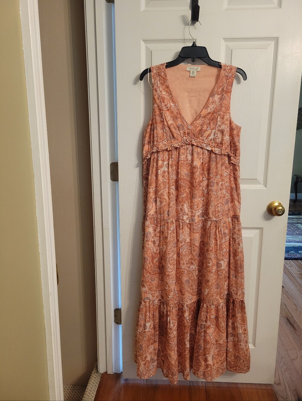Rachel Zoe Sleeveless Paisley Tiered Maxi Dress in Rust and Peach